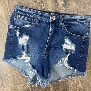 Kendall + Kylie The Icon Short Womens 5/27 Blue Distressed Denim Cutoff Festival